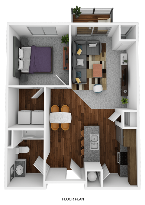 Floor plan for 1 bed, 1 bath, 602 sqft